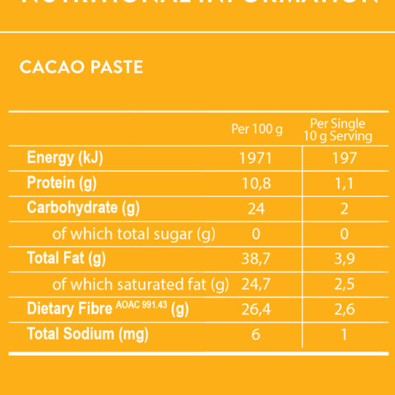 CACAO PASTE Nutritional Label CACAO PASTE Nutritional Label