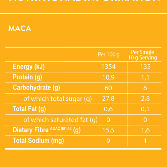 YELLO MACA Nutritional Label YELLO MACA Nutritional Label